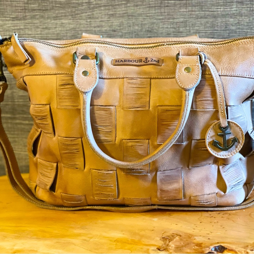 Harbour 2nd  Leather Woven Satchel with crossbody leather strap